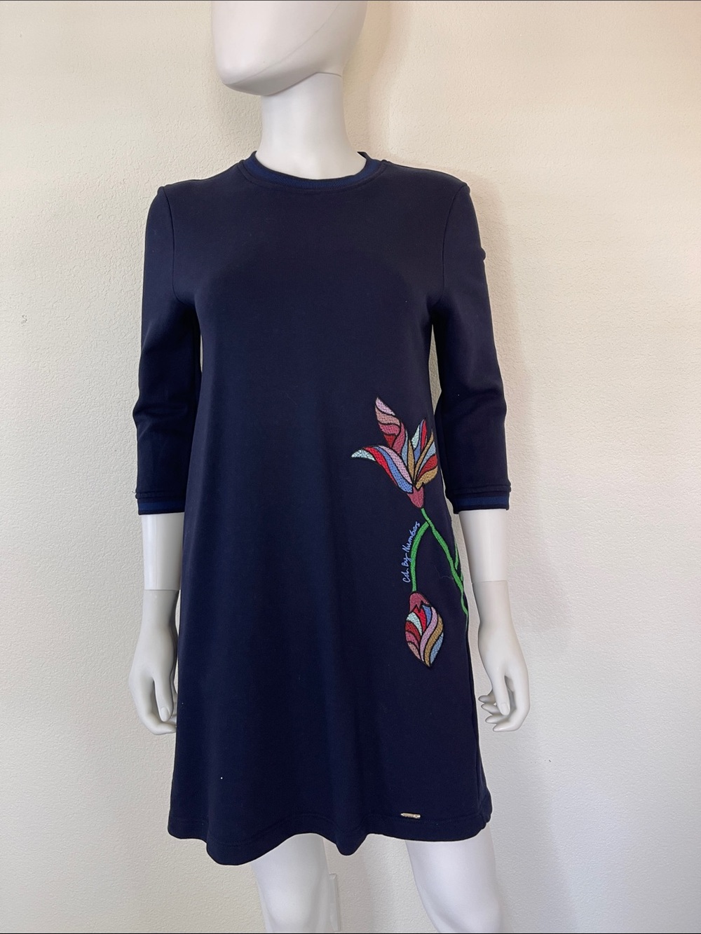 Ted Baker Navy Shift Dress with Multicolor Floral Embroidery